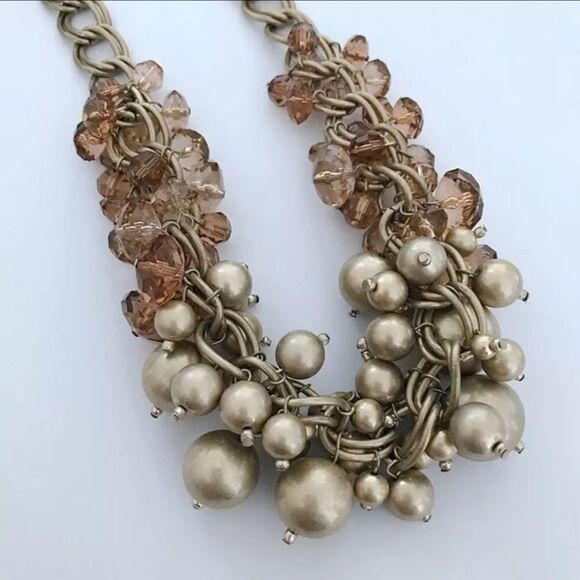 ANN TAYLOR LOFT GOLD TONE BROWN RESIN 20"-22" NECKLACE NWT - Picture 2 of 4